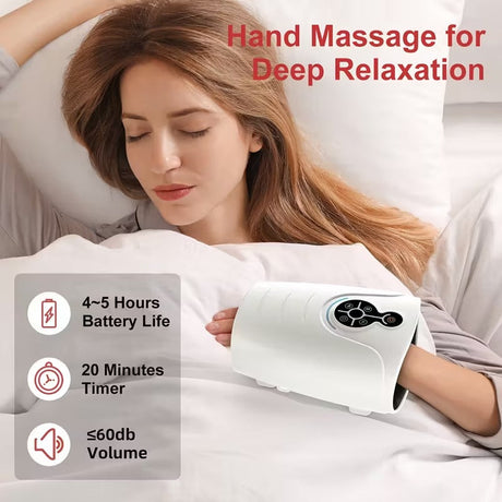 Cordless ergonomic hand massager, battery powered.