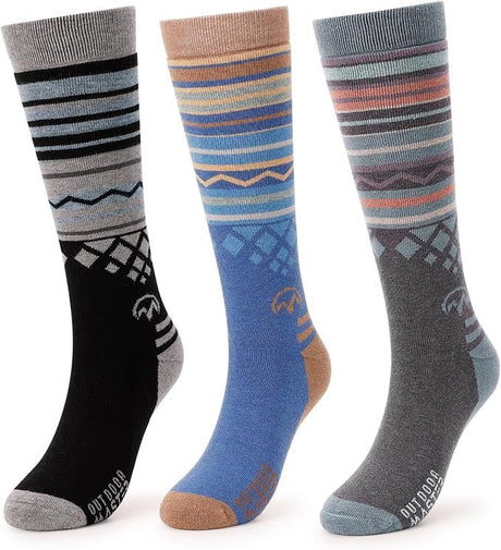 Merino wool non-slip ski socks, machine washable.