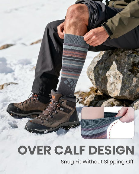 Merino wool non-slip ski socks, machine washable.