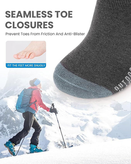 Merino wool non-slip ski socks, machine washable.