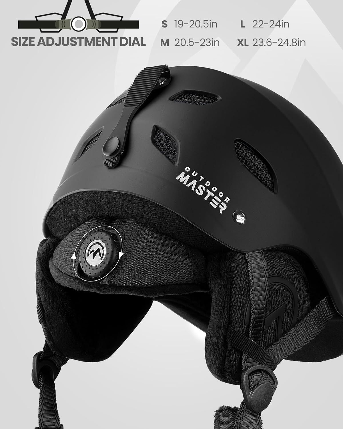 OutdoorMaster Kelvin Ski Helmet - with ASTM Certified Safety, 9 Options - for Men, Women & Youth-Black, X-Large