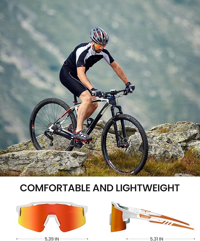 OutdoorMaster Hawk II Polarized Sports Sunglasses for Men Women, TAC 100% UV400 Protection TR90 Frame Cycling Sunglasses, Baseball Running Fishing Golf Glasses-White Frame+revo Red Cat.3,Adult