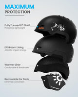 OutdoorMaster Children's Ski Helmet, Snowboard Helmet for Boys & Girls, Robust PC Shell & EPS Foam, 12 Ventilation Holes, Adjustable Snow Sports Helmet, Certified Snow Sports and Snowboard Matte Black,48-52cm X-Small