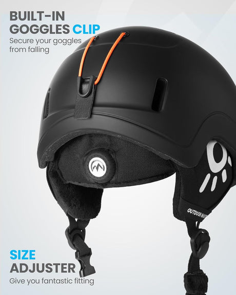 Black adjustable snowboard helmet, 52cm.