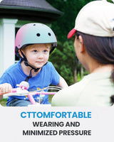 OutdoorMaster Youth & Kids Bike Helmet - Adjustable Multi-Sports Skateboard Helmet with Removable Liners for Balance Bike, Toddler Scooter, One Wheel Hoverboard-Blue pink gradient-Large-56-60cm