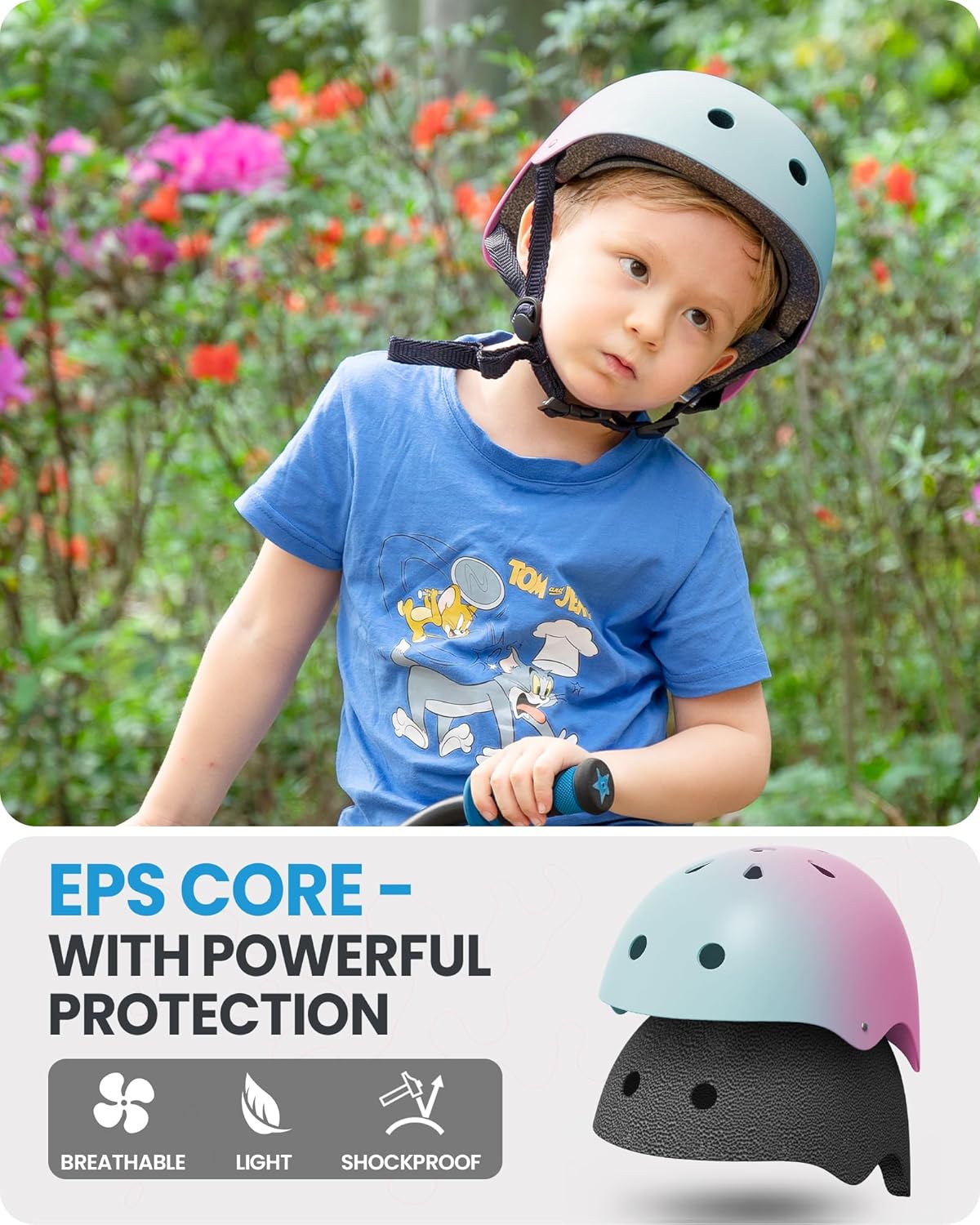 OutdoorMaster Youth & Kids Bike Helmet - Adjustable Multi-Sports Skateboard Helmet with Removable Liners for Balance Bike, Toddler Scooter, One Wheel Hoverboard-Blue pink gradient-Medium