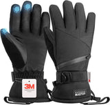 OutdoorMaster Ski Snow Gloves for Women & Men - 3M Thinsulate Waterproof Snowboard Winter Warm Windproof Snowmobile Gloves with Double-Pocket-Black,Large