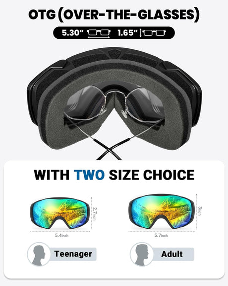 OutdoorMaster Ski Goggles with Cover Snowboard Snow Goggles OTG Anti-Fog -100% UV Protection-OM-18.