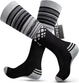 OutdoorMaster Ski Socks 2-Pack Merino Wool, Over The Calf Non-Slip Cuff for Men & Women-Black,Large
