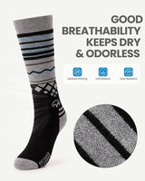 OutdoorMaster Ski Socks 2-Pack Merino Wool, Over The Calf Non-Slip Cuff for Men & Women-Black,Large
