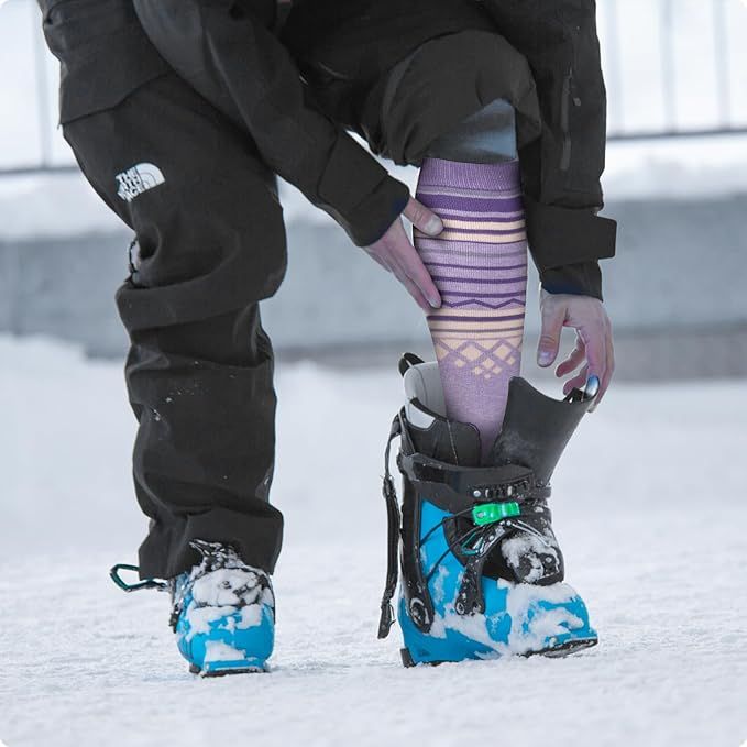 OutdoorMaster Ski Socks 2-Pack Merino Wool, Over The Calf Non-Slip Cuff for Men & Women-Purple Pink,Medium