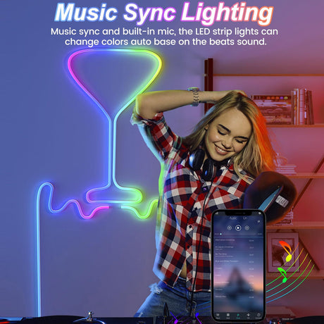 32.8ft LED Neon Rope Lights with APP/Remote Control, Music Sync Neon Lights for Wall Decor, Outdoor IP67 Waterproof