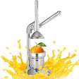 Silver stainless steel manual hand press, dishwasher safe.