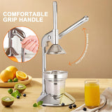 Silver stainless steel manual hand press, dishwasher safe.