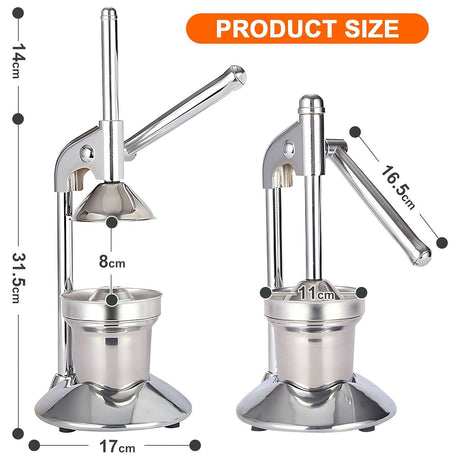 Silver stainless steel manual hand press, dishwasher safe.