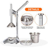Silver stainless steel manual hand press, dishwasher safe.