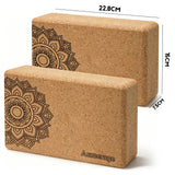 Aumerage Natural Cork Yoga Blocks 2 Pcs – High-Density, Non-Slip Yoga Blocks for Balance, Strength & Flexibility Training