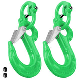2SETS 2T Sling Hook With Hammerlock Heavy Duty Safety Latch Swivel Winch Hook For Trailer Safety Chain-Green