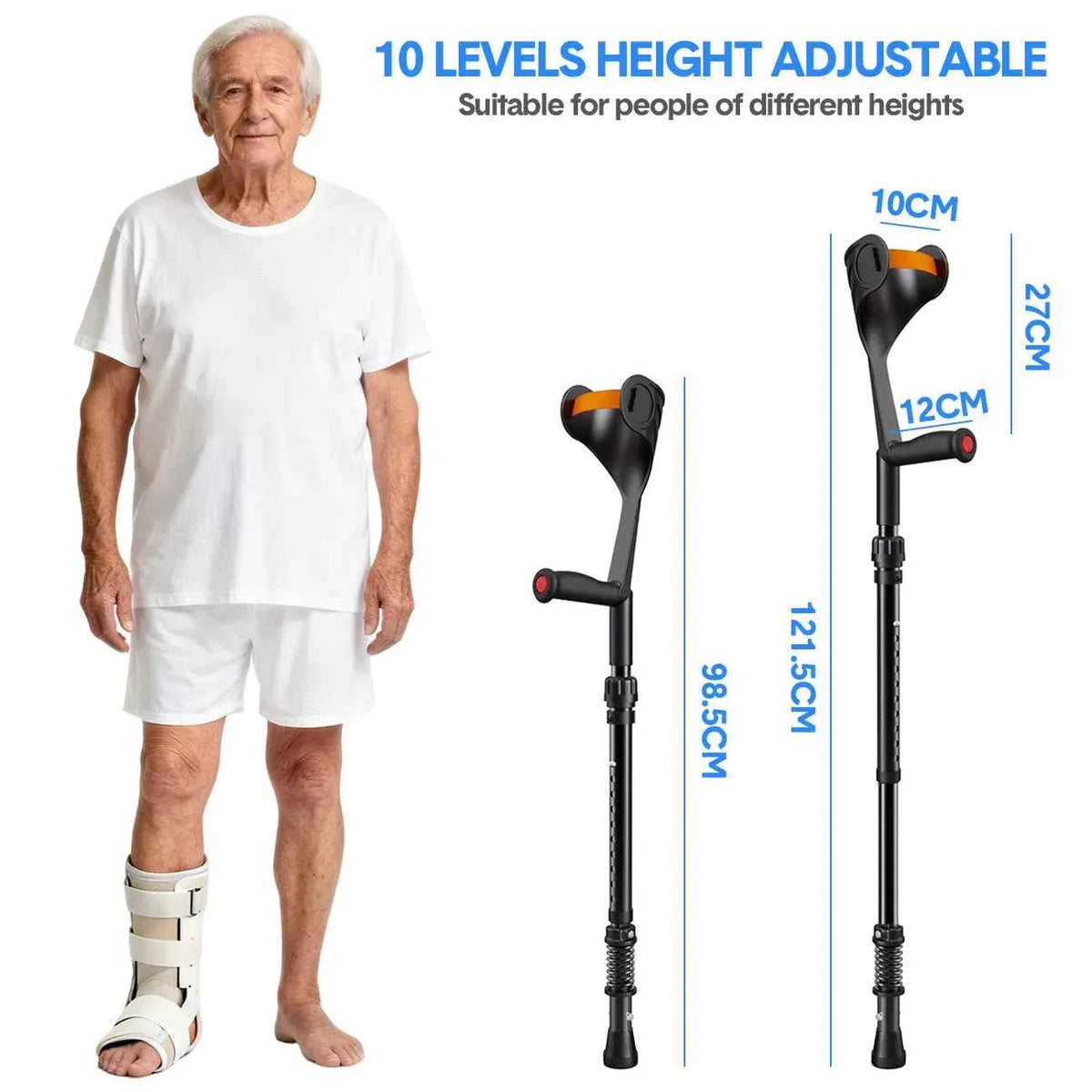 Crutches black portable mobility, lightweight.
