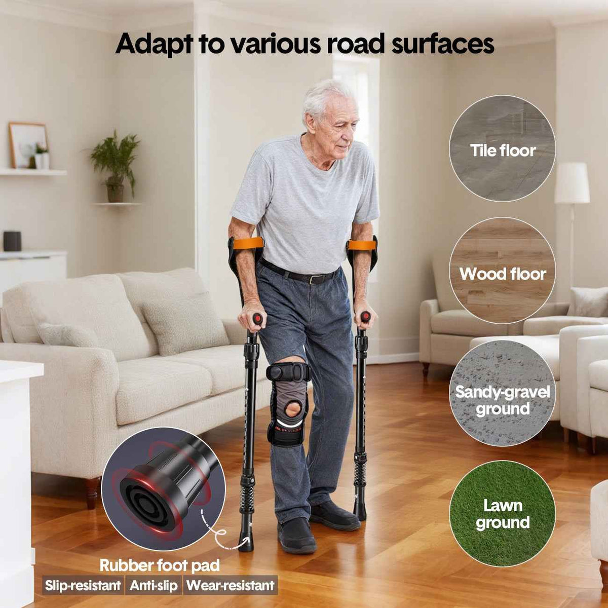Crutches black portable mobility, lightweight.