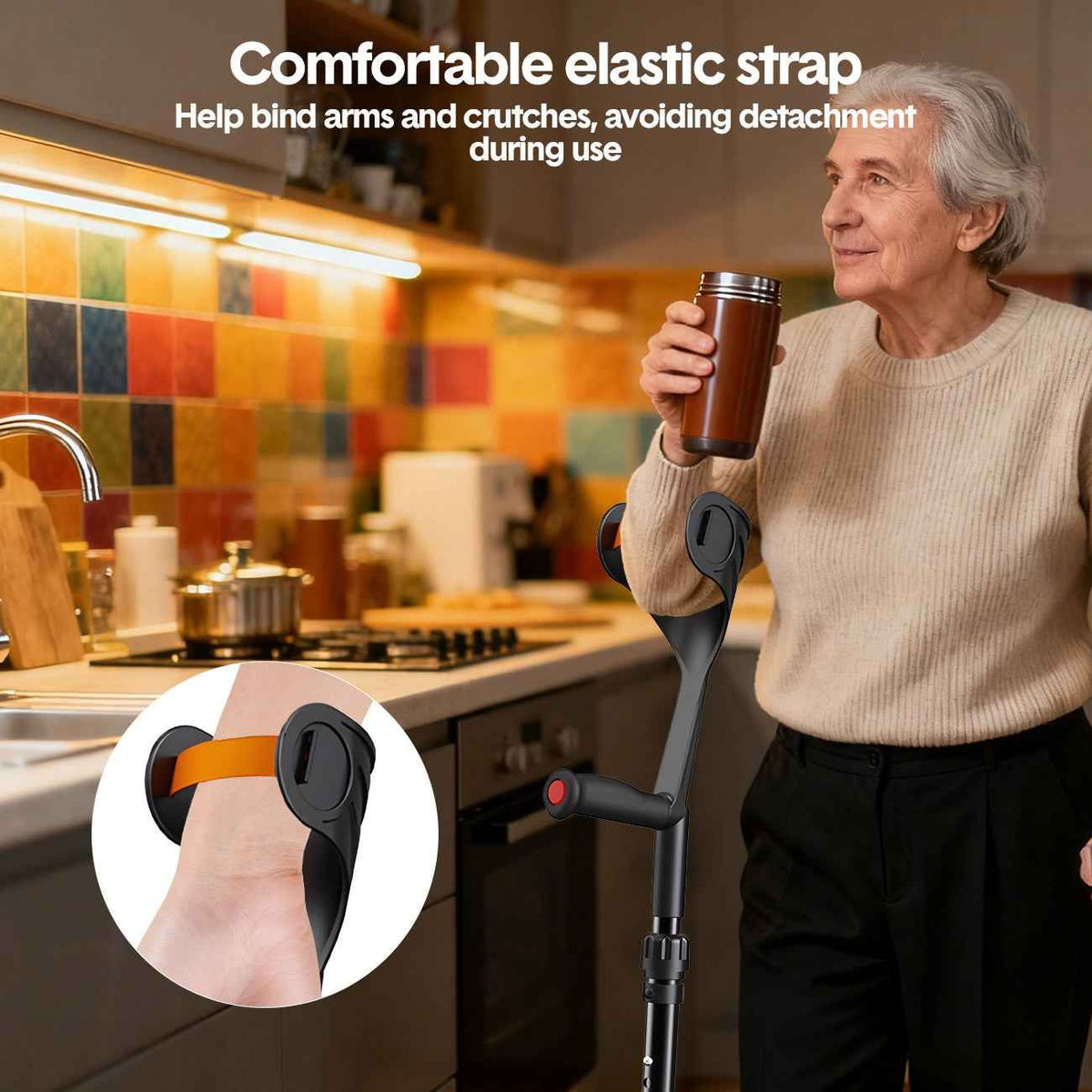 Crutches black portable mobility, lightweight.