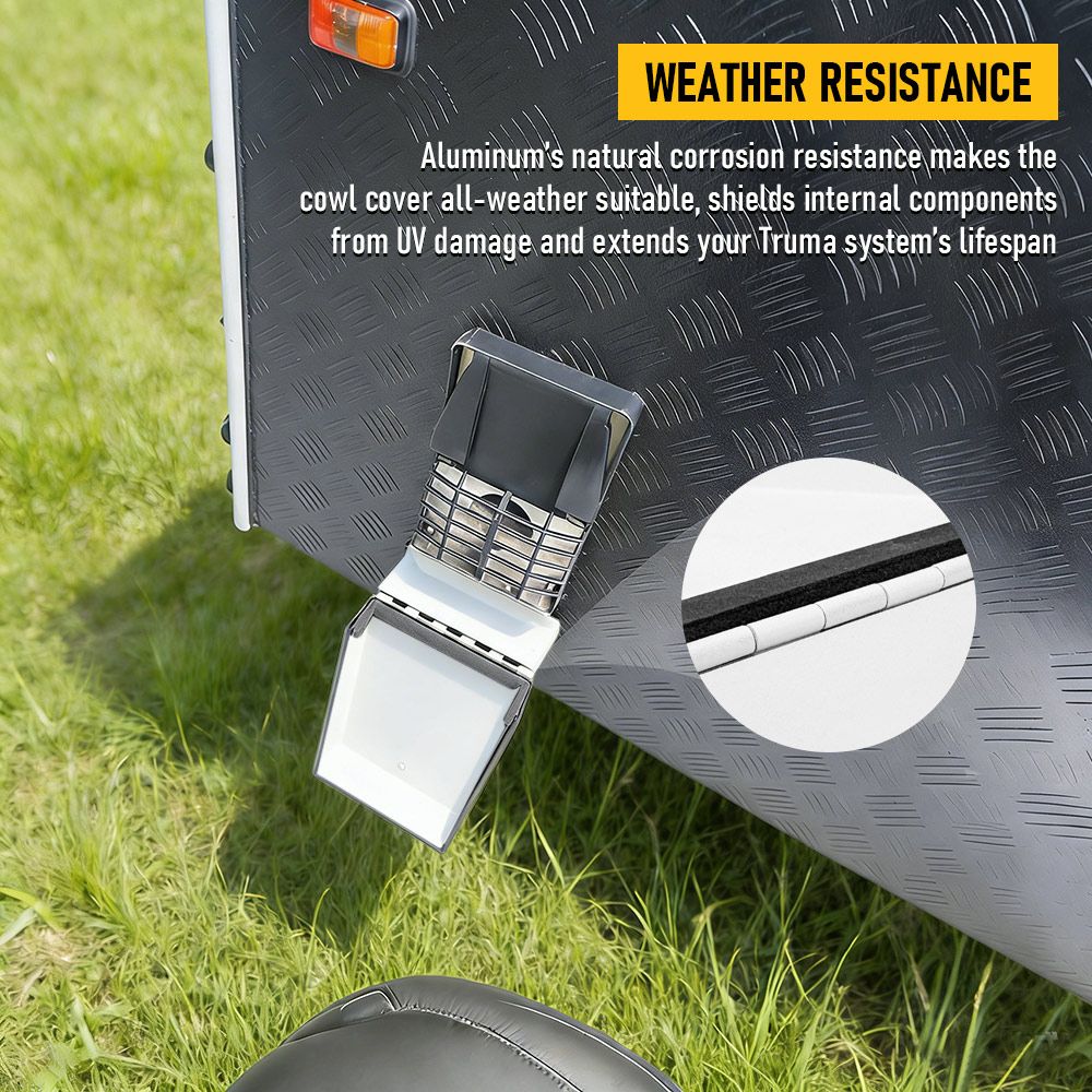 RV Truma Cowl Cover Silver Checker Aluminum Universal Flue Vent Truma Hotwater AU-White