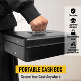 Cash Box With Security Locker And Security Cable, Money Box/Cash Tin With Money Tray For Saving Organizer-White