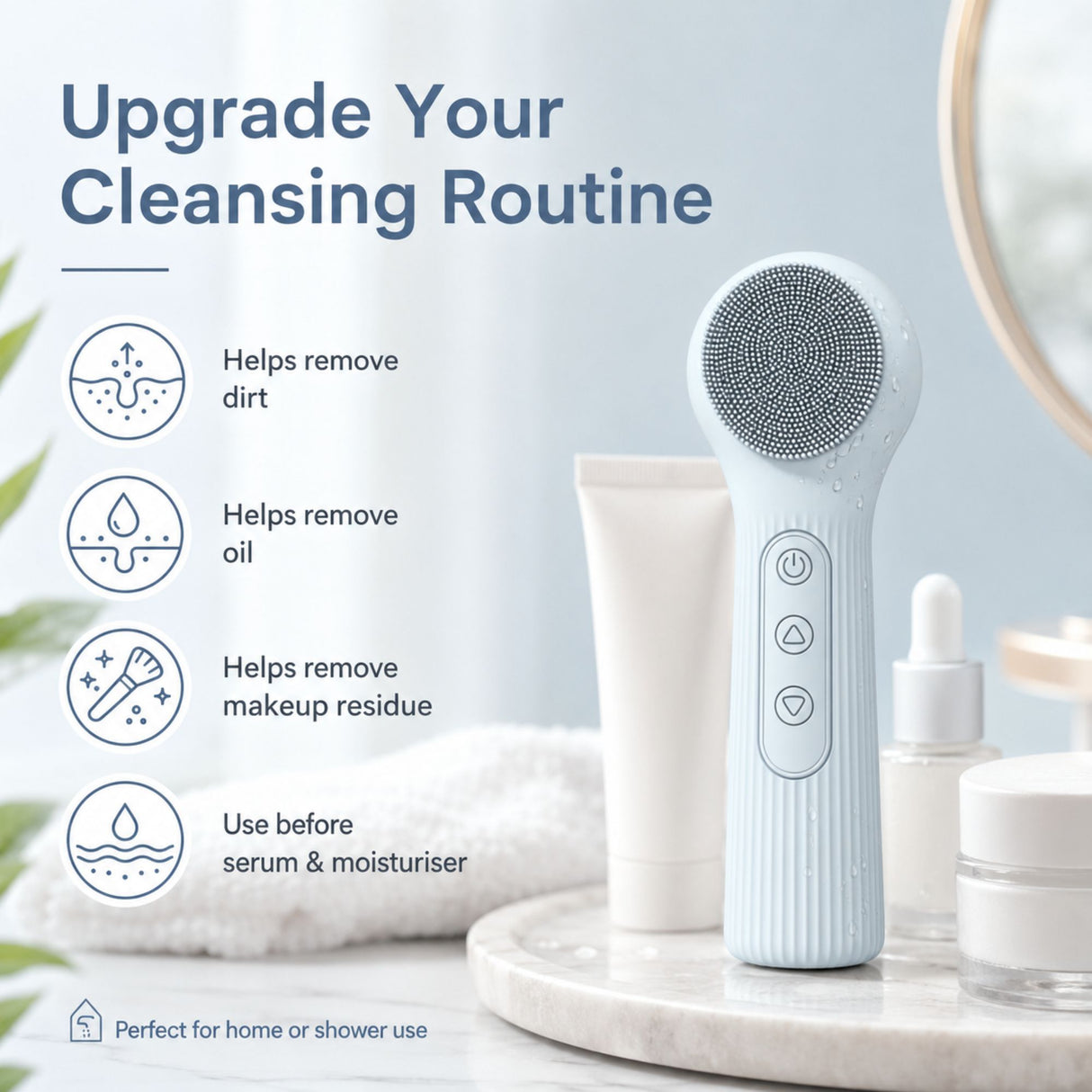 Silicone Facial Cleansing Brush Sonic Vibration Heating Waterproof Rechargeable-BEIGE