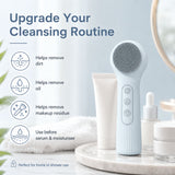 Silicone Facial Cleansing Brush Sonic Vibration Heating Waterproof Rechargeable-BEIGE