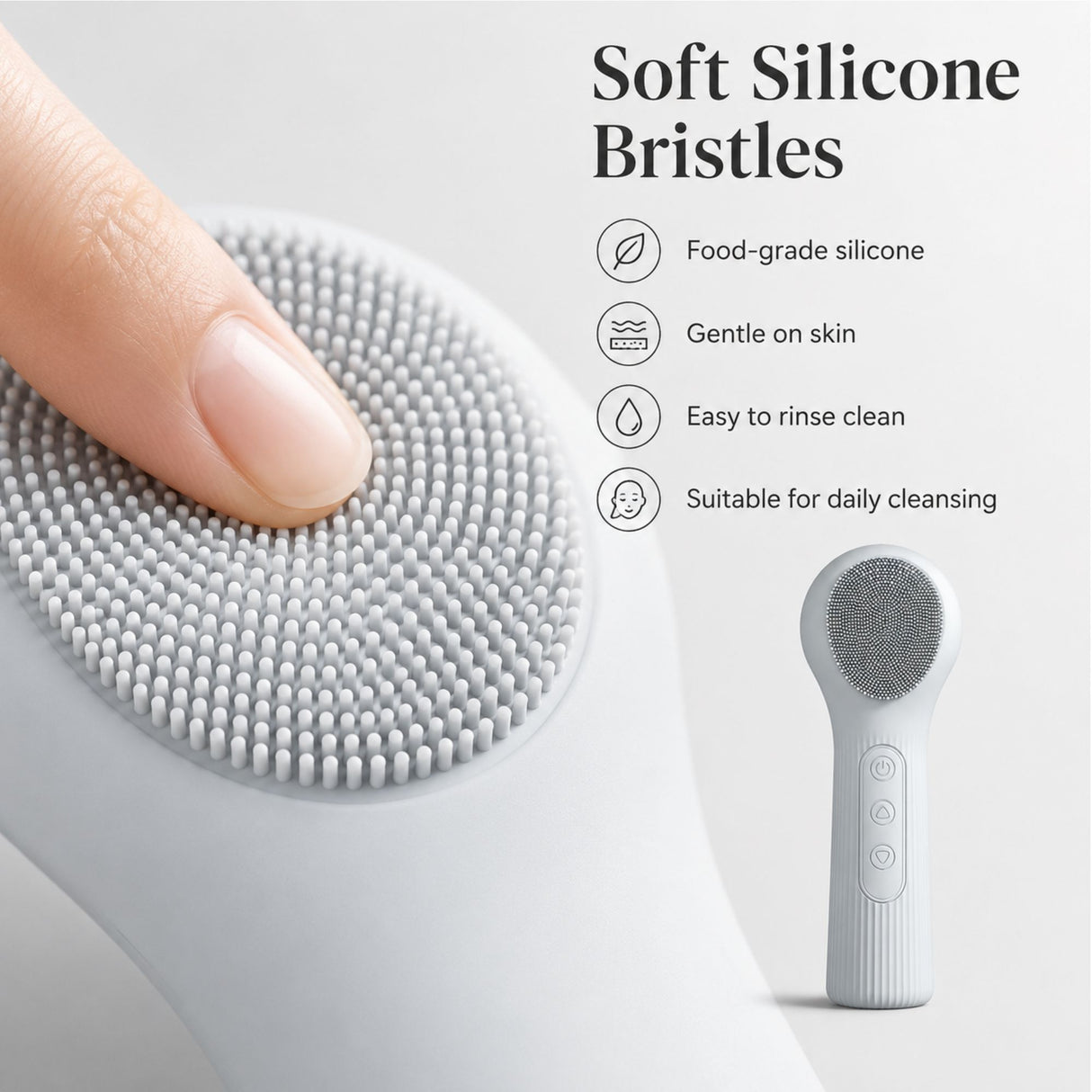 Silicone Facial Cleansing Brush Sonic Vibration Heating Waterproof Rechargeable-BLUE