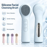 Silicone Facial Cleansing Brush Sonic Vibration Heating Waterproof Rechargeable-PURPLE