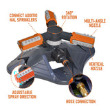 360° Garden Sprinkler 3-Arm Adjustable Lawn Water Sprinkler 36 Nozzles 200㎡