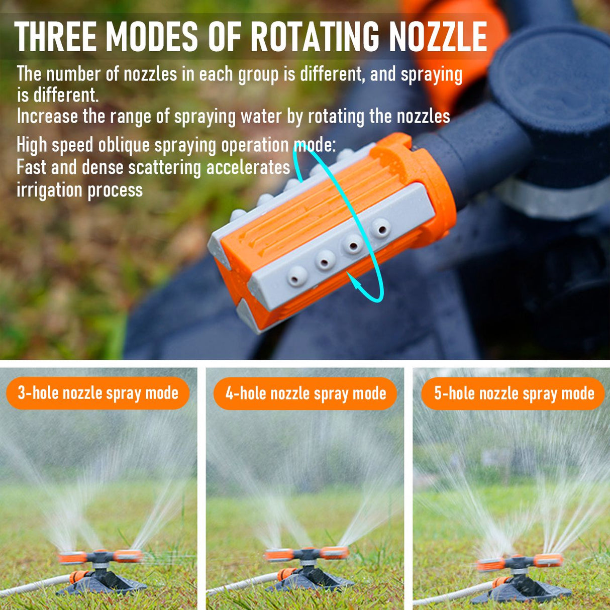 360° Garden Sprinkler 3-Arm Adjustable Lawn Water Sprinkler 36 Nozzles 200㎡