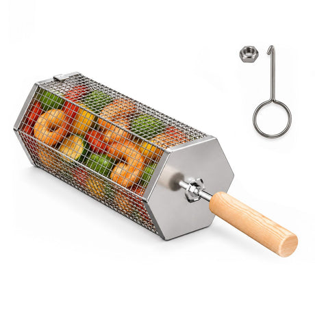 Stainless steel grill basket, easy to clean.