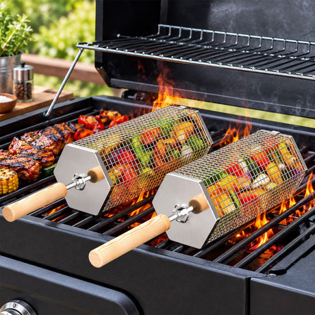 Stainless steel grill basket, easy to clean.