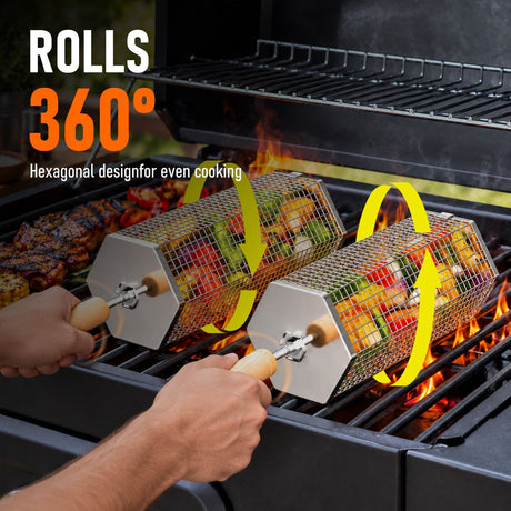 Stainless steel grill basket, easy to clean.