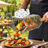 Rolling Grill Basket with Removable Handle, 304 Stainless Steel BBQ Grilling Basket for Vegetables, Fish, Shrimp & Meat