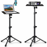 Adjustable Projector Stand with 360° Phone Holder, 57–125cm Folding Tripod Floor Stand for Laptop, Tablet & Projector