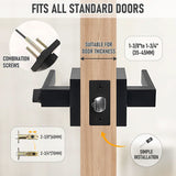 Matte Black Privacy Door Lever Handle with Keys, Heavy Duty Interior Door Lockset, Adjustable 60/70mm Backset, Reversible for Bedroom Bathroom Home Office