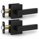 Matte Black Keyless Privacy Door Lever Handles, 2 Pack Heavy Duty Interior Door Lockset, Adjustable 60/70mm Backset, Reversible for Bedroom Bathroom Home Office