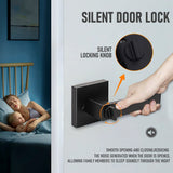 Matte Black Keyless Privacy Door Lever Handles, 2 Pack Heavy Duty Interior Door Lockset, Adjustable 60/70mm Backset, Reversible for Bedroom Bathroom Home Office