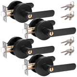 Privacy Door Lever Handle with Key, Heavy Duty Interior Door Lock, Round Design, 4 Pack, Matte Black