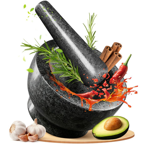 Granite Mortar and Pestle Set, 480ml Heavy Duty Stone Grinder Bowl with 15.5cm Pestle, Dark Grey