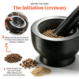 Granite Mortar and Pestle Set, 480ml Heavy Duty Stone Grinder Bowl with 15.5cm Pestle, Dark Grey, Manual Spice Grinder for Guacamole, Salsa, Pesto, Herbs, Spices, Nuts & Seeds