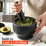 Granite Mortar and Pestle Set, 480ml Heavy Duty Stone Grinder Bowl with 15.5cm Pestle, Dark Grey, Manual Spice Grinder for Guacamole, Salsa, Pesto, Herbs, Spices, Nuts & Seeds