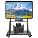 TV Stand for 32–70 Inch TVs with Projector Shelf, Lockable Wheels, Adjustable Height, Cable Management, Freestanding Steel Frame TV Cart Rolling Floor Stand For 32-70 Inch LCD LED OLED Flat Panel Screens Smartboard Movable Holds Up To 100lbs With Shelf Lo