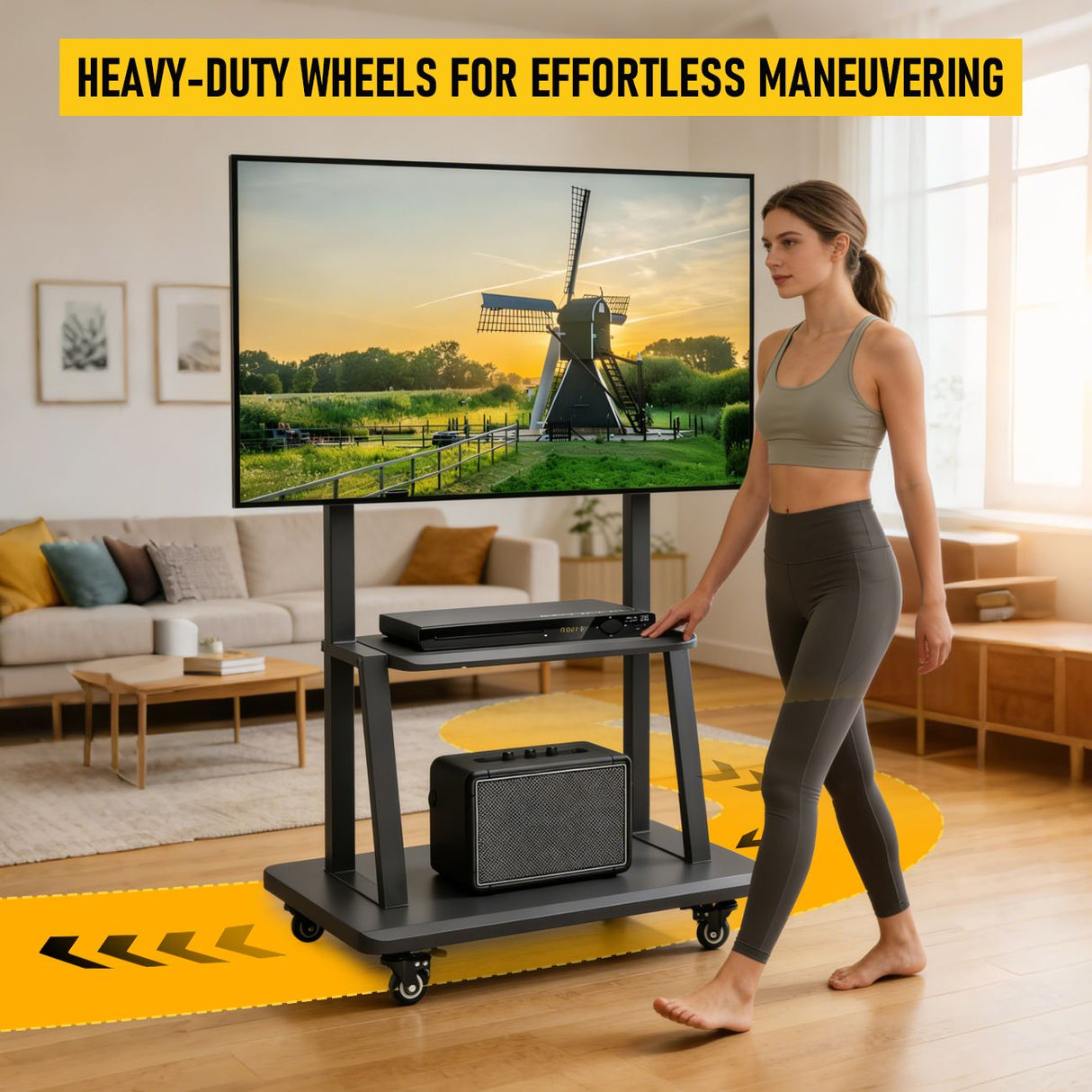 TV Stand for 32–70 Inch TVs with Projector Shelf, Lockable Wheels, Adjustable Height, Cable Management, Freestanding Steel Frame TV Cart Rolling Floor Stand For 32-70 Inch LCD LED OLED Flat Panel Screens Smartboard Movable Holds Up To 100lbs With Shelf Lo