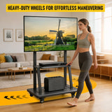 TV Stand for 32–70 Inch TVs with Projector Shelf, Lockable Wheels, Adjustable Height, Cable Management, Freestanding Steel Frame TV Cart Rolling Floor Stand For 32-70 Inch LCD LED OLED Flat Panel Screens Smartboard Movable Holds Up To 100lbs With Shelf Lo