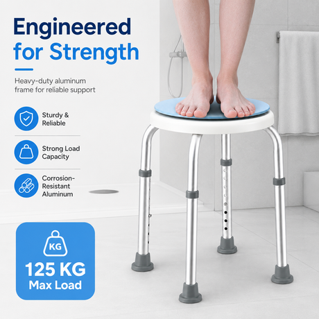 Round shower, 125kg, with a non-slip base.