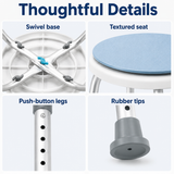 Bath Stool for Seniors, Swivel Seat & Non-Slip Height-Adjustable Round Shower Bench, Rotating Design, for Seniors Elderly, 125kg Capacity